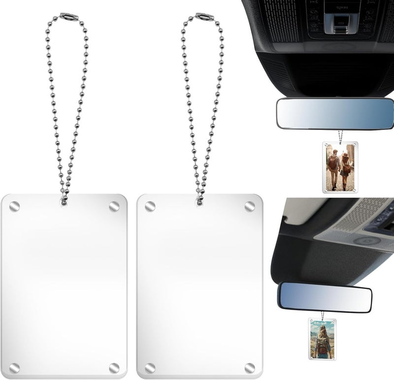 CYUXING 2Pcs Car Hanging Photo Holder Universal Magnetic Car Picture Frame Rear View Mirror Accessories Ornaments Decor Personalized Acrylic Transparent for Dads Gift - Image 1